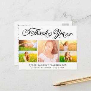 Blanco Script Elegante 5 Foto Tarjeta de Agradecim