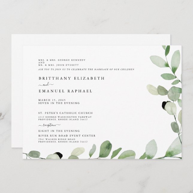 Blanco Simple Ambos Padres Enumeran Invitación Bod (Anverso / Reverso)