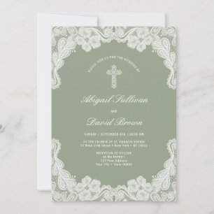 Blanco sobre la invitación a la boda verde sabia