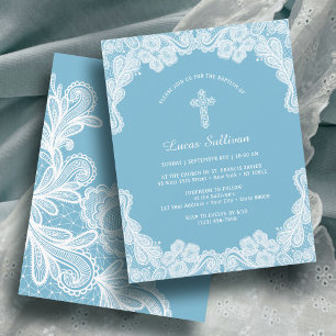Blanco sobre la invitación al bautismo azul Pastel