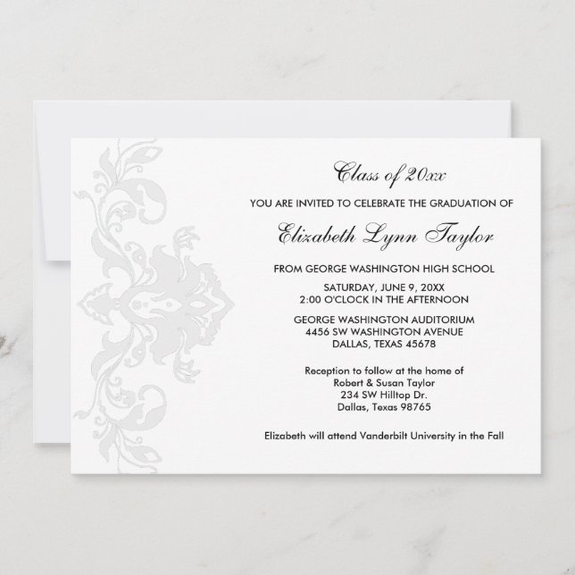 Blanco sobre la Invitación de graduación blanca (Anverso)