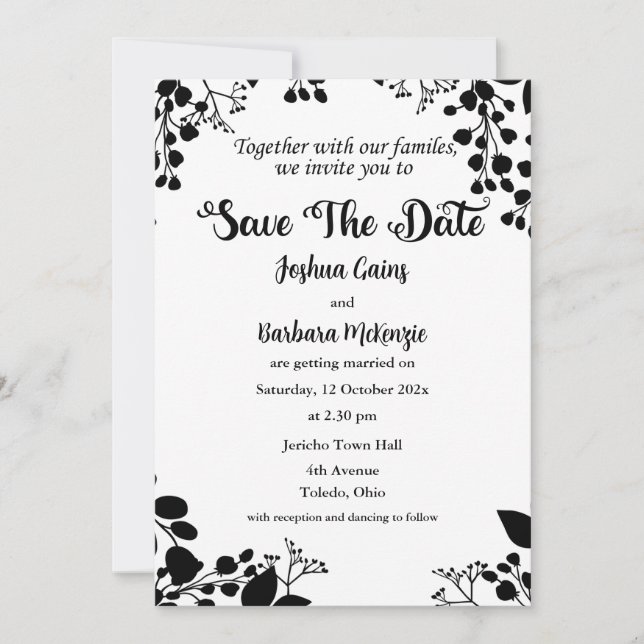 Blanco sobre negro Guardar la invitación de fecha (Anverso)