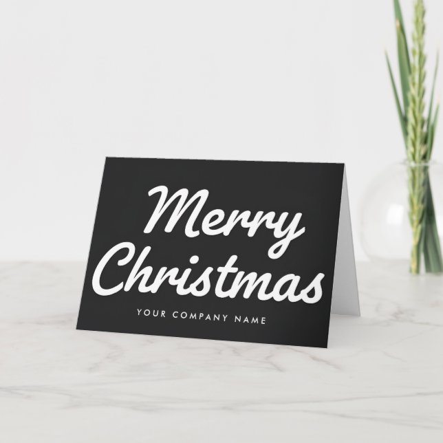 Blanco sobre negro Retro Script Feliz Navidad (Anverso)