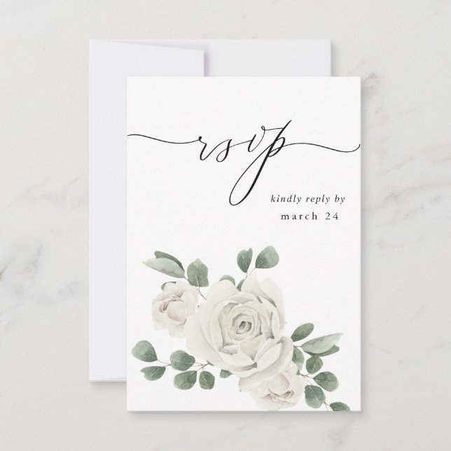 Blanco Suave Floral & Eucalipto con RSVP de comida (Anverso)