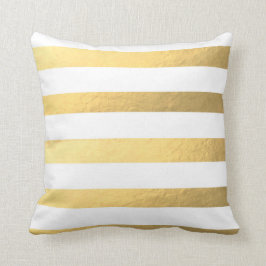 Blanco y almohada rayada del oro