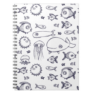Blanco y cuaderno del dibujo de los pescados de la