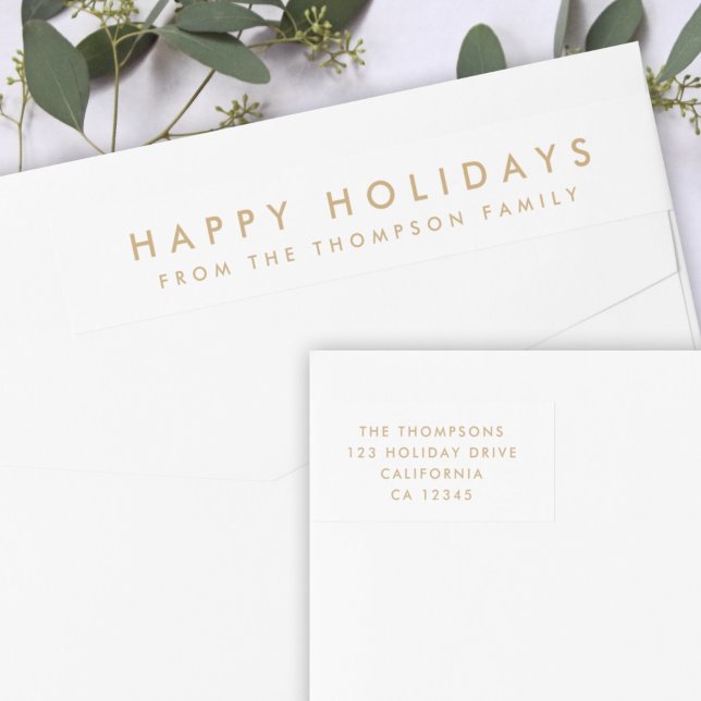 Blanco y dorado mínimo simple | Dirección de Navid (Personalize your christmas envelopes with these simple elegant holiday address wrap around labels)