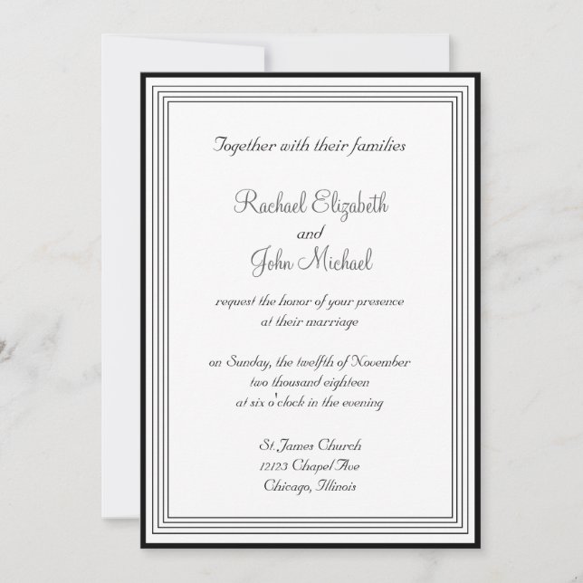 Blanco y negro 1 invitación a la boda (Anverso)