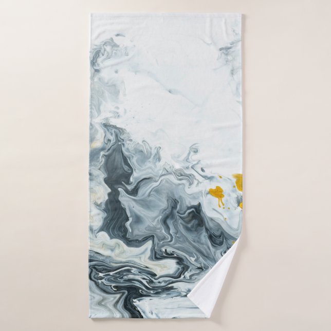 Blanco y negro con barra de mano abstracta de márm (Toalla de baño)