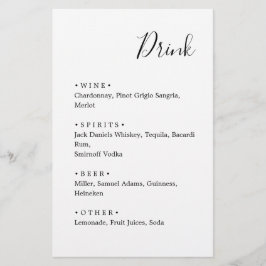 Blanco y negro. Elegante menú boda Minimalista