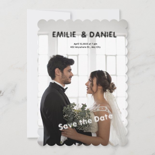 Blanco y negro Guardar la invitación de la boda de (Anverso)