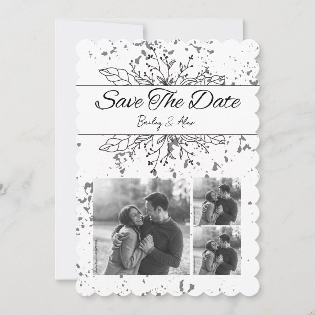 Blanco y negro Guardar la invitación de la boda de (Anverso)