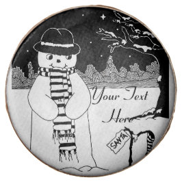 blanco y negro lindo muñeco de nieve sonriendo par