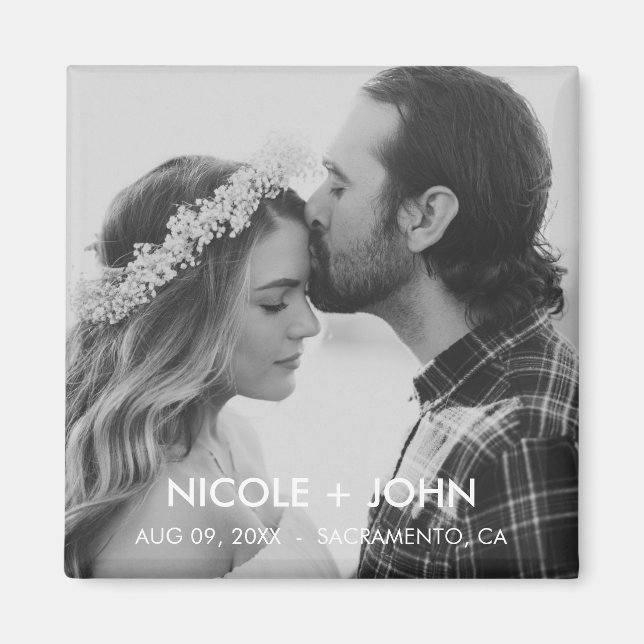 Blanco y negro simple Guardar el imán de fecha (Frente)