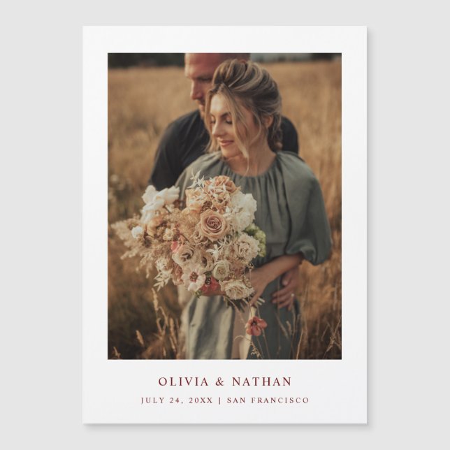 Blanco y rojo oscuro | Foto Magnética Guardar fech (Anverso)