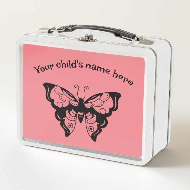 Blanco y rosa Añadir el nombre de su hijo Lunchbox (Anverso)