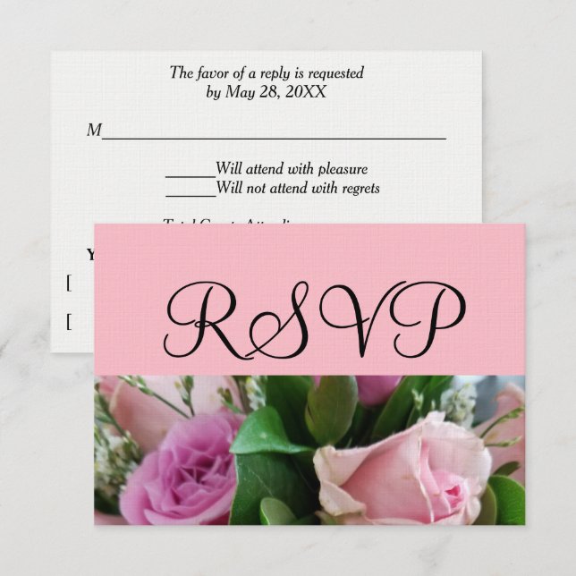 Blanda rosa rosa Bouquet Plata Boda RSVP (Anverso / Reverso)