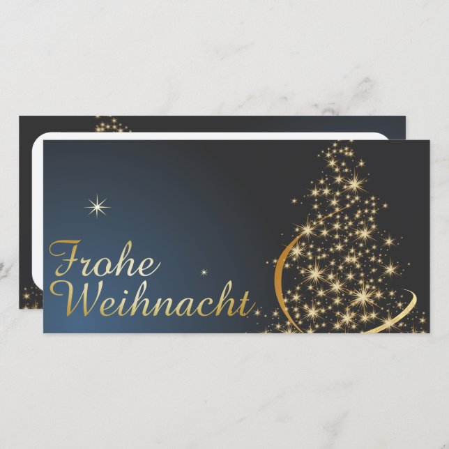 Blaues Weihnachtsmotiv mit goldenem Weihnachtsbaum (Anverso / Reverso)