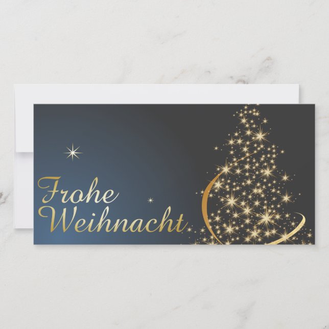 Blaues Weihnachtsmotiv mit goldenem Weihnachtsbaum (Anverso)