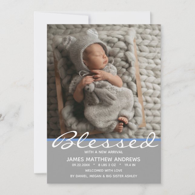 Blessed Baby Pink Heart Photo Birth (Anverso)