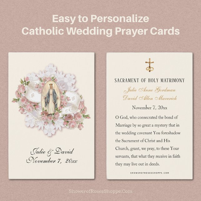 Blessed Mary Católica Wedding Favor Card (Uniquely Yours, Our Personalized Wedding Prayer Cards add a lovely touch to your special day! )