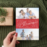 Blessings con letras manuales 2 Tarjeta de vacacio<br><div class="desc">Personalizar el color de la banda detrás del ilustracion; agregue más fotos o texto al reverso como desee.</div>