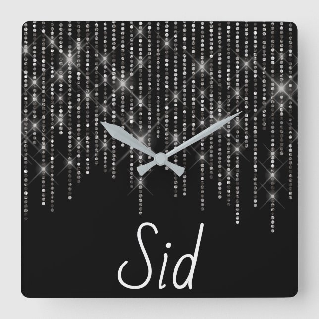 Bling Diamante de imitación con reloj de pared cua (Anverso)