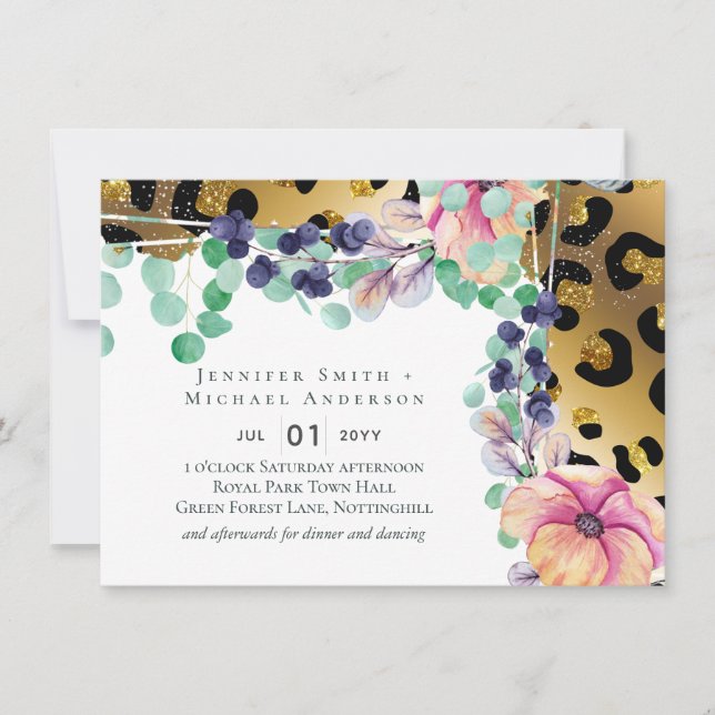 Bling Girly Glam Leopard Imprimir Boda de oro rosa (Anverso)