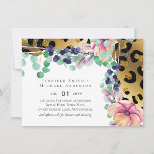 Bling Girly Glam Leopard Imprimir Boda de oro rosa