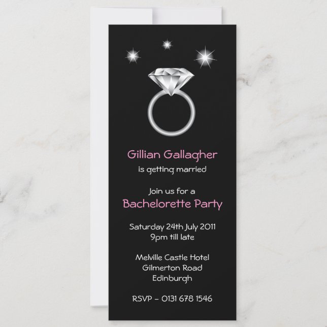 Bling Ring Bachelorette Party Invitación (Anverso)