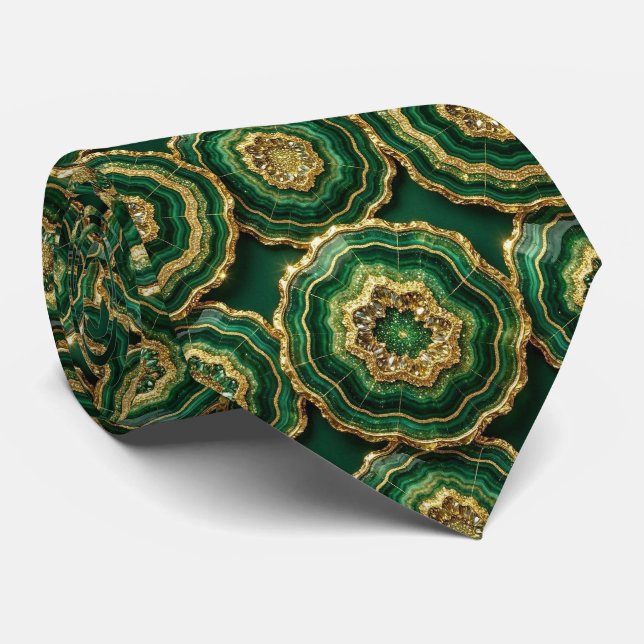 Bling & Sparkle | Corbata de Geoda Dorada Verde Bo (Enrollado)
