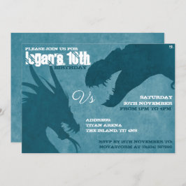 Bllue Dragon Vs T-Rex Silhouette Invitaciones