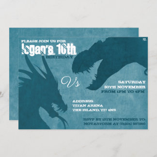 Bllue Dragon Vs T-Rex Silhouette Invitaciones