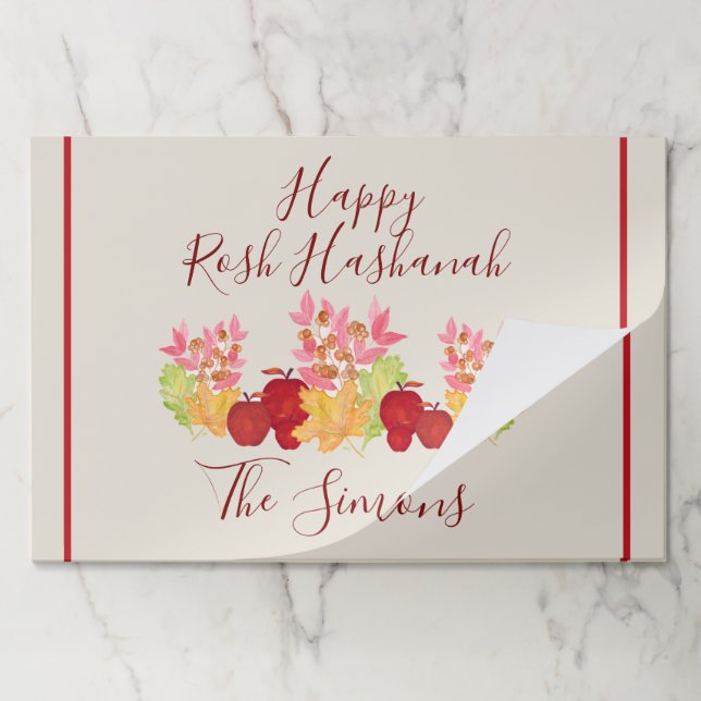 Bloc De Hojas Acuarela deja manzanas Rosh Hashanah P Placemats (Plegada)