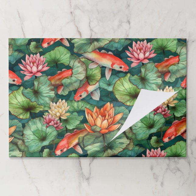 Bloc De Hojas Acuarela Koi & Water Lilies Placemats despedazados (Plegada)