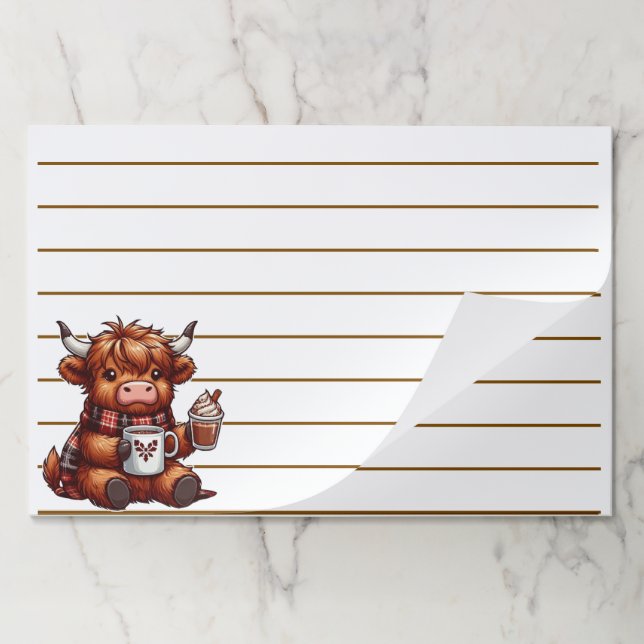 Bloc De Hojas Adorable Vaca Highland Disfrutando De Bebidas Acog (Plegada)