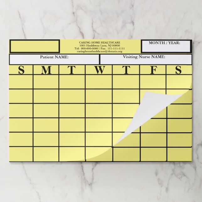 Bloc De Hojas Amarillo del calendario del paciente de enfermería (Plegada)