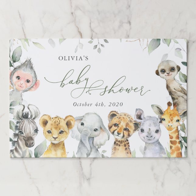 Bloc De Hojas Animales de la jungla, Safari, Salvaje, Baby Showe (Anverso)