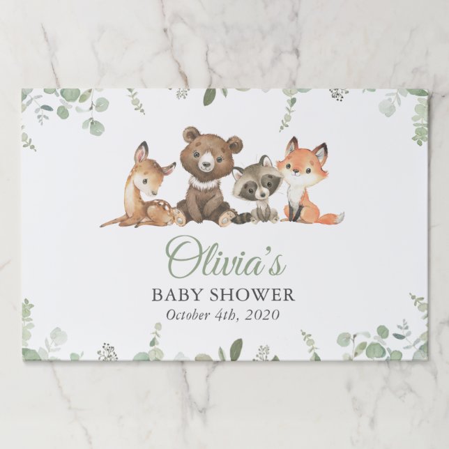 Bloc De Hojas Animales de Woodland, Bosque, Salvaje, Baby Shower (Anverso)