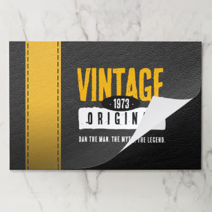 Bloc De Hojas Año de nacimiento original de cuero negro y oro