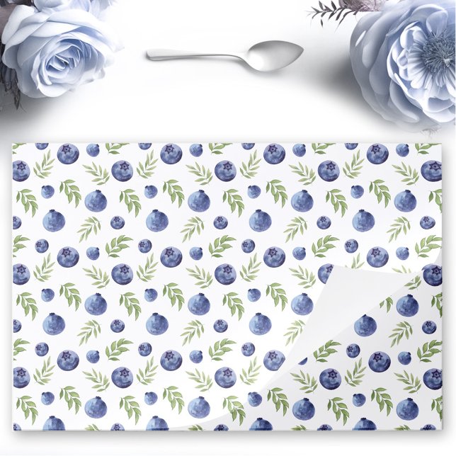 Bloc De Hojas Arroz azul con verdor de papel lacrimógeno (Blueberry With Greenery Tearaway Paper Placemat)