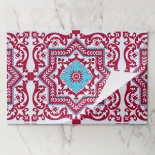 Bloc De Hojas Azul Rojo Cerámico Estilo Azulejo Vintage Monogram