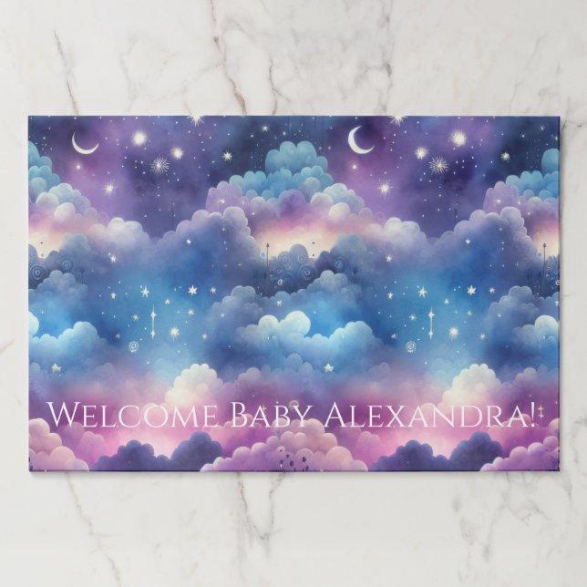 Bloc De Hojas Baby Shower Placemat - Dreamy Night Sky Clouds (Anverso)