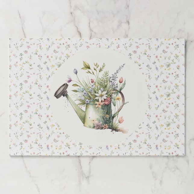 Bloc De Hojas Baby Shower Placemat - Rustic Floral Watering Can (Anverso)