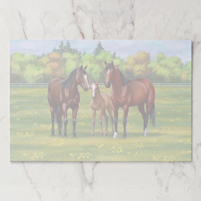 Bloc De Hojas Barrio Marrón De Caballos En Pasto De Verano (Anverso)