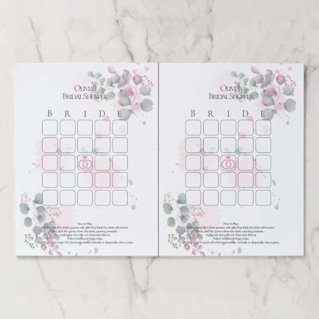 Bloc De Hojas Bingo de novia de follaje rosa y verde bonito (Anverso)