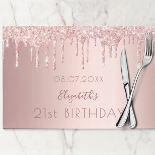 Bloc De Hojas Birthday party rose gold glitter paper placemat