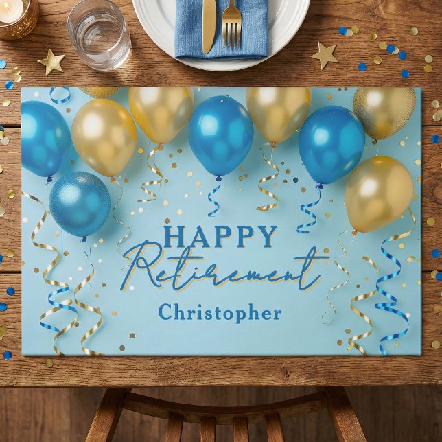 Bloc De Hojas Blue & Gold Balloons Happy Retirement Placemat (Subido por el creador)