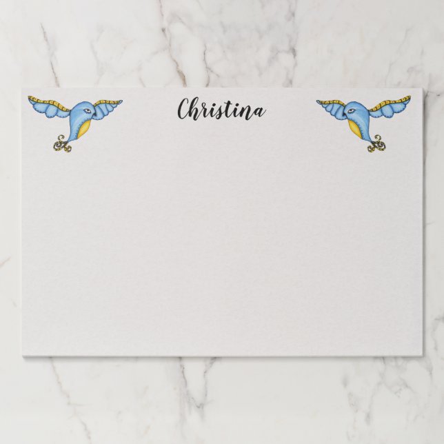 Bloc De Hojas Bonito Fantasía pájaros azules y amarillos Recorre (Anverso)