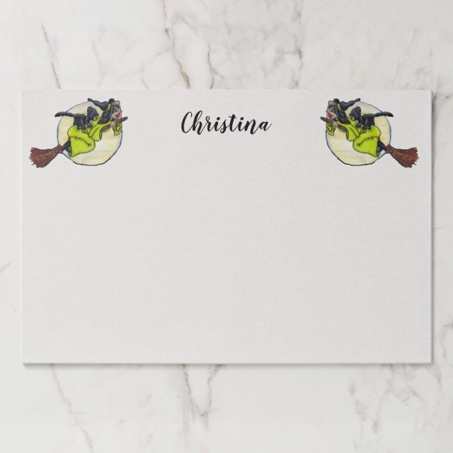 Bloc De Hojas Brujas volando en cuartos con luna de gatos negros (Anverso)